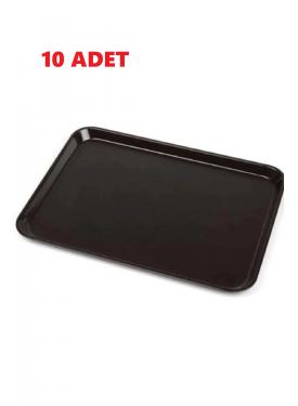 10 Adet Kahverengi  Plastik Servis Tepsisi  Kırılmaz Lokanta Büfe Fast Food Kullanım (36 x26 Cm)