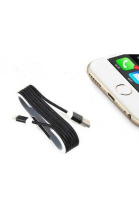 iPhone Örgü Şeklinde Renkli Çelik Şarj Data Kablosu - Siyah