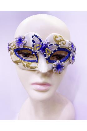 Kelebek İşlemeli Masquerade Venedik Maskesi Mavi Renk 7x16 cm
