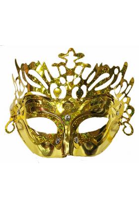 Metalize Ekstra Parlak Hologramlı Parti Maskesi Altın Renk 23x14 cm