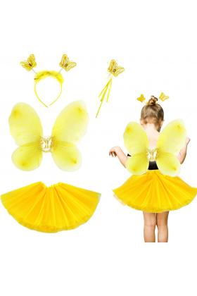 Sarı Kelebek Kostümü Çocuk - Sarı Kelebek Kostüm Aksesuar Seti 4 Parça