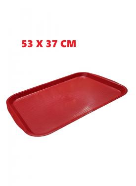 Büyük Boy Kırmızı Plastik Servis Tepsisi  Kırılmaz Lokanta Büfe Fast Food Kullanım ( 53 x37 Cm)