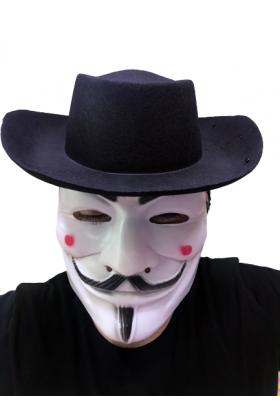 Siyah Renkli Delikli Çocuk Boy Vendetta Şapkası ve Vendetta Maskesi